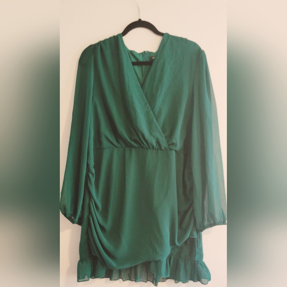 Shein Plus Lantern Sleeve Ruffle Hem Dress